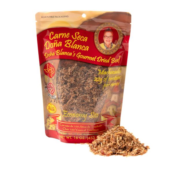 Carne Seca Doña Blanca 16 oz.- Carne Seca - Machacado - Machaca -Shredded Beef Jerky - Beef jerky chew - Kosher Sea Salt Low Sodium, Gluten Free, High Protein, No Carbs, Sugar free, Keto