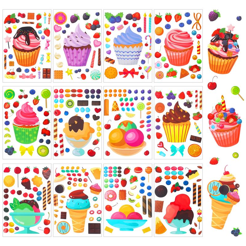 OPUHOHR 24 Sheets Cupcake Ice Cream Stickers, Make Your Own Dessert Mix ...