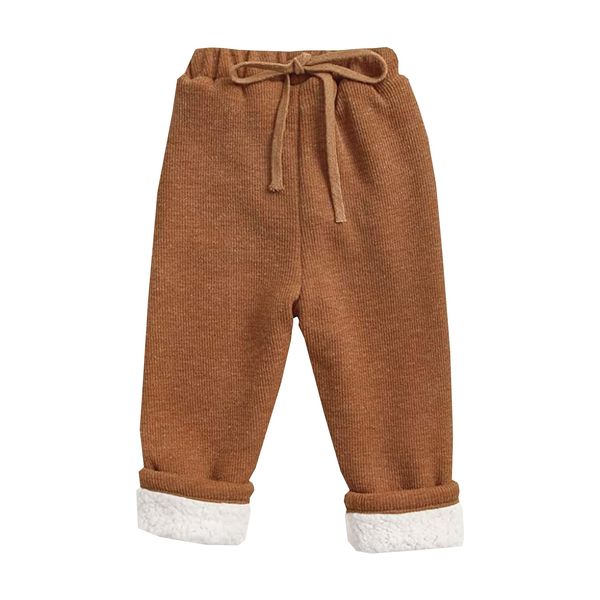 Alunsito Toddler Infant Baby Girl Boy Fleece Joggers Kids Solid Color Corduroy Trousers Fall Winter Warm Clothes 18-24 Months Brown