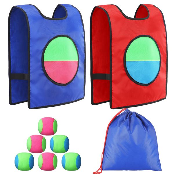 PullCrease Dodgeball Game for Kids Toss and Catch Ball Set 2 Catch Vests 6 Dodgeballs 1 Drawstring Bag Beach Yard Games Catching Ball Set Lawn Party Games Outdoor Games for Christmas Birthday Gift