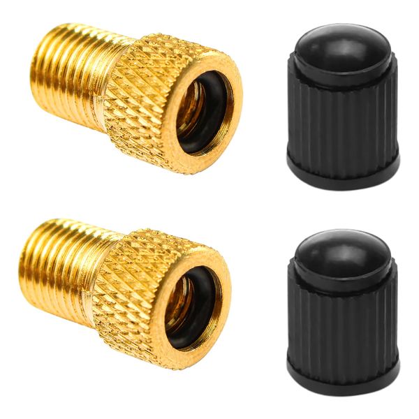 Fahrradventil Adapter Set - 4er Set mit Messing-Adapter für Presta-Ventile, inklusive Schrader-Adapter und Ventilkappen für Fahrräder, E-Bikes, Scooter UVM