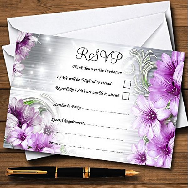 Purple Heart Flowers Personalised RSVP Cards