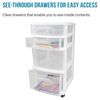 Homz Clear Plastic 4 Drawer Medium Storage Container Tower, White Frame (2 Pack)