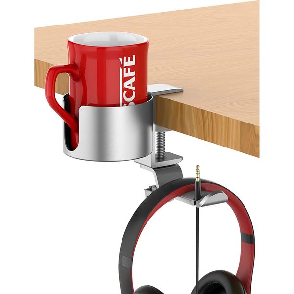 SKYROSEXSDCT Drink Holder, Desk Cup Holder, Desk Headphone, Stand, Alloy, 360 Degree Rotation, Gaming Headset, Storage, Usable, For Bedroom, Living Room, Study Room, Office, Net Cafe, Etc, Load Capacity 11.0 lbs (5 kg), Inner Diameter 2.8 inches (72 mm) (