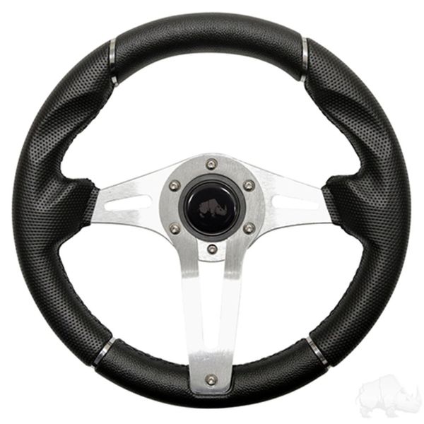 RHOX Challenger Golf Cart Steering Wheel - Black Grip/Brushed Aluminum Spokes