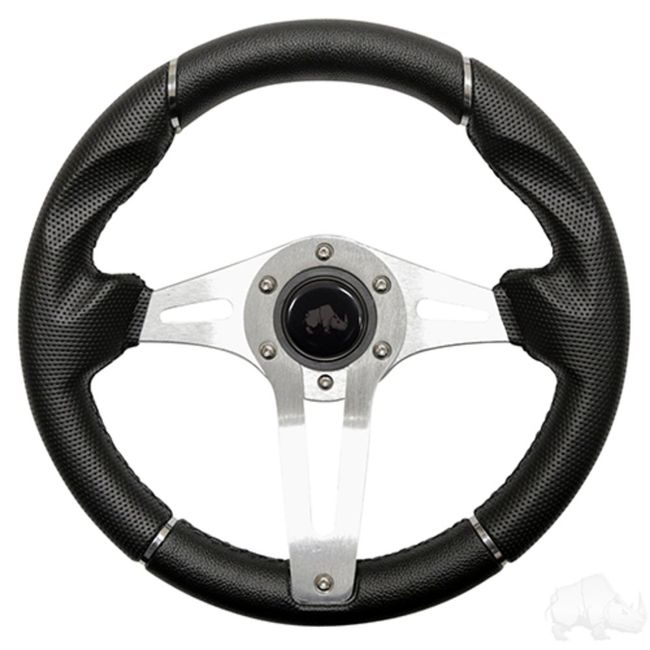 RHOX Challenger Golf Cart Steering Wheel - Black Grip/Brushed Aluminum Spokes