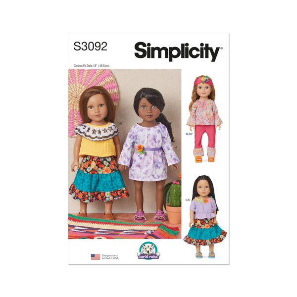 SIMPLICITY Sewing Pattern SS3092OS 18" Doll Clothes by Carla Reiss OS (ONE Size)
