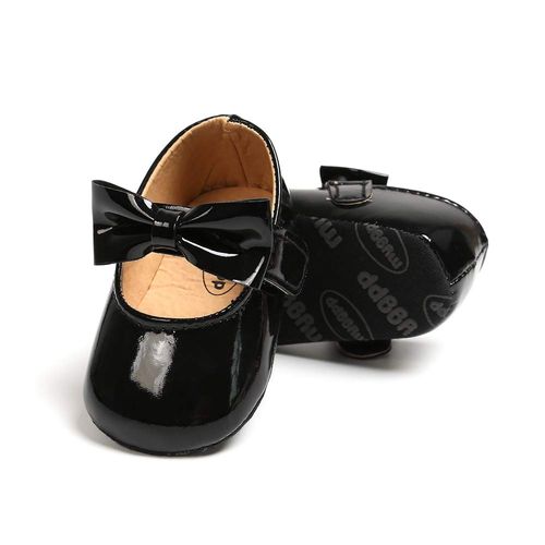 myppgg Baby Girls Mary Jane Flats Infant Bowknot Princess Dress Crib Shoes Non-Slip for Toddler First Walkers Black, 12-18 Months Toddler