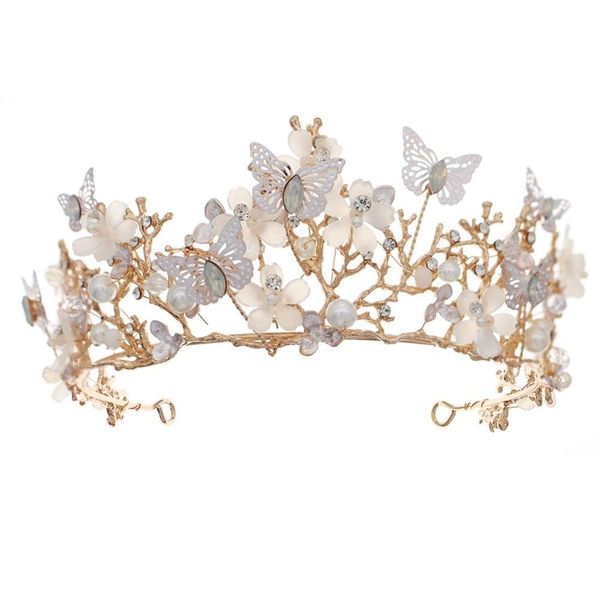 Butterfly Flower Tiara Bride Crown, For Women Rhinestone Pearl Tiara Bridesmaid Fairy Crown Headband Wedding Hair Accessories