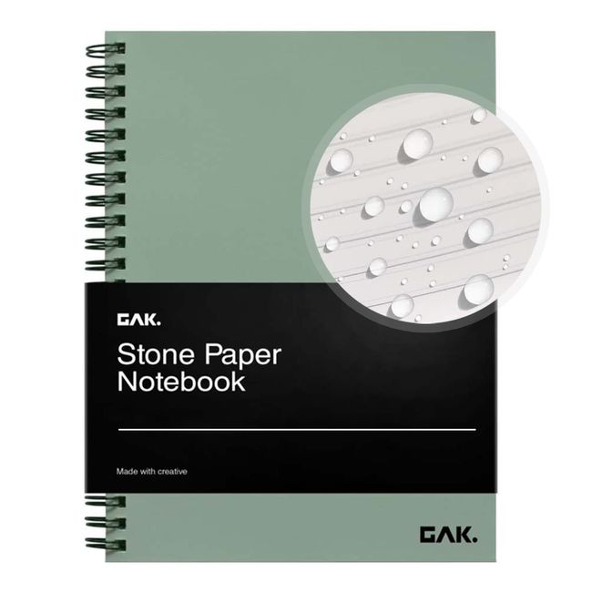 GAK. Stone Paper Waterproof Sheet Spiral Notebook (M Size) – 5.8”x8.3”, 50 sheets, Stone Paper Notebook Journal Note Taking - Waterproof Notepad College Ruled Paper Black Notebook Aesthetic School