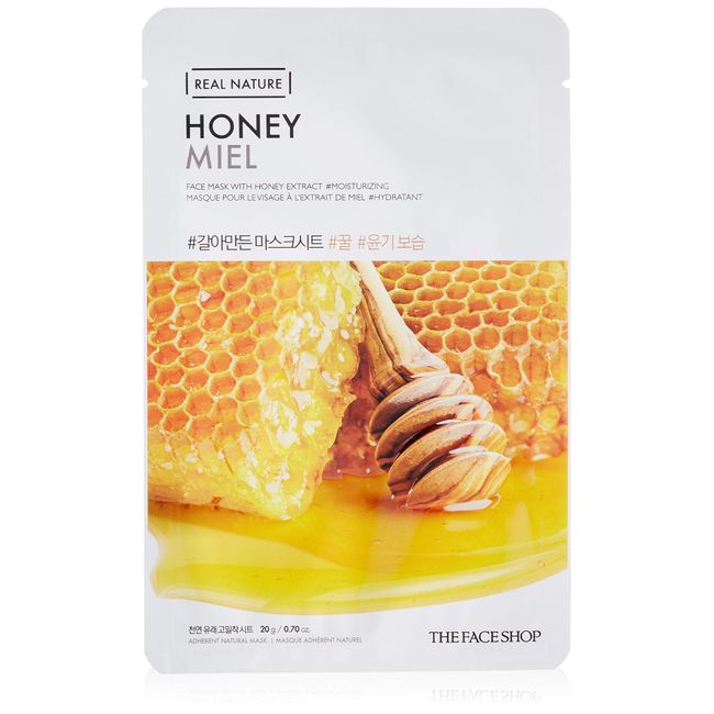 The Face Shop Real Nature Face Mask | Contains Honey That Provides Extra Glow & Helps Regain Skin’s Radiance & Moisture | K Beauty Facial Skincare for Oily & Dry Skin | Honey, K-Beauty