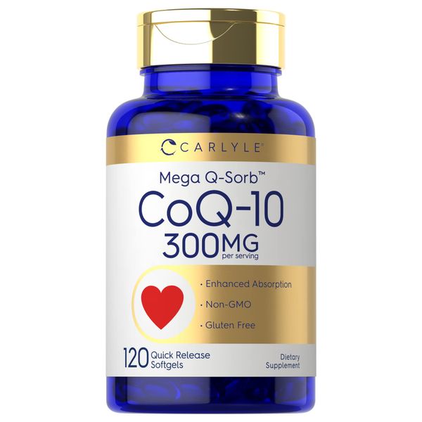 Carlyle CoQ10 300mg | 120 Softgels | Mega Q-Sorb Coenzyme Q-10 | with Black Pepper Extract | Non-GMO, Gluten Free