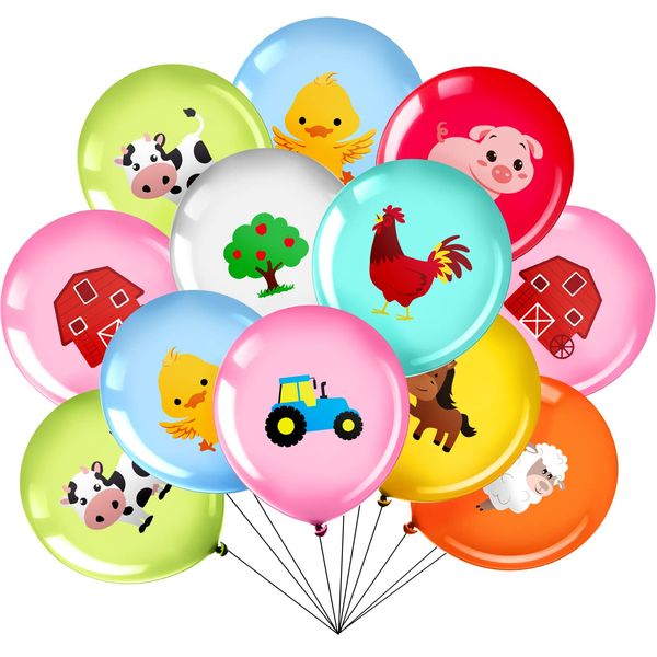 36 Pieces 12 Inch Farm Animal Balloons, Pig Cow Sheep Latex Balloons Tractor Barnyard Animal Farmhouse Party Decoration for Kids Baby Shower Farm Animal Themed Birthday Party Favors Indoor Outdoor