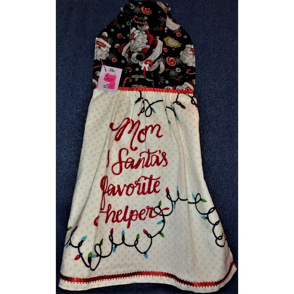 *NEW* Handmade 'Mom Is Santa's Favorite Helper' Hanging Kitchen Hand Towel #2518