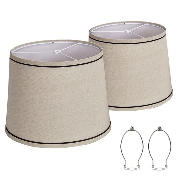 lampshades medium set of 2 for table/ Floor Lamps, High, Medium Fabric Drum Lampshades, 13" Top x 11" Bottom x 10" Lampshades, Harp Holder Included