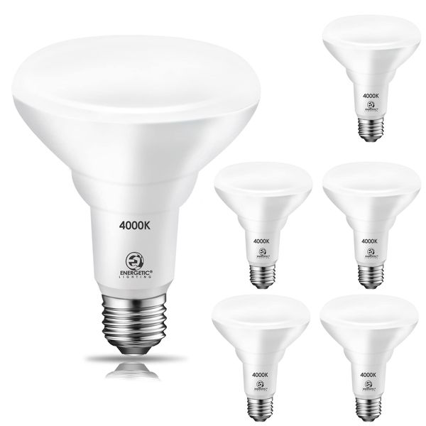 Energetic 6 Pack 75W BR30 LED Recessed Light Bulb, Dimmable, 900 Lumens, Cool White 4000K, E26 Base, Indoor Flood Light for 5/6 Inch Cans, UL Listed