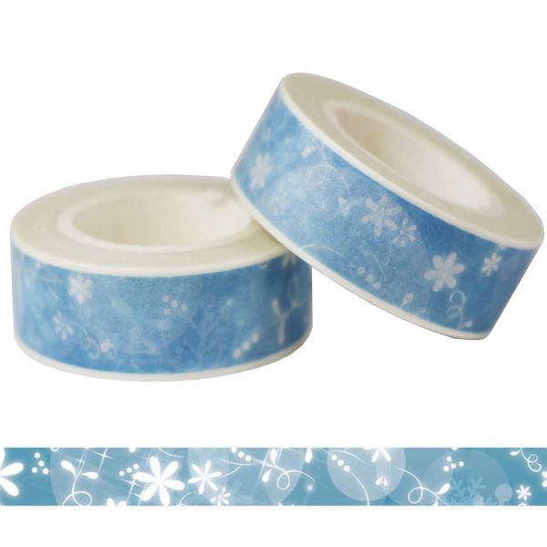 2 Rollen 10m x 15mm Blau Washi Tape Nett Blumen Motive Masking Tape Dekorative Papier Klebeband Hochzeit Weihnachten Geschenk Dekoration DIY Scrapbooking Basteln (Muster-A)