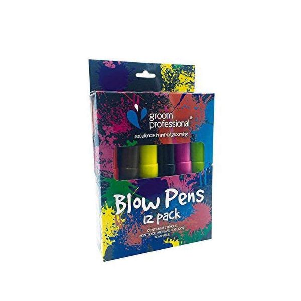 Groom Professional Creative Blow Pens 12 Pack With Stencils