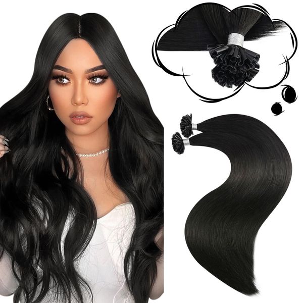 Moresoo Echthaar Extensions Bondings 60cm Schwarz U Tip Keratin Bondings Echthaar Extensions 1g Remy Pre Bonded Nail Tip Extensions Glatt Dicke Haare 50g