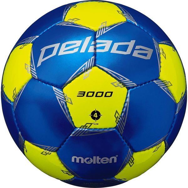 Molten F4L3000-BL Soccer Ball, No. 4 Ball, Elementary School Student, Test Ball, Pereda 3000, F4L3000-BL, Metallic Blue x Fluorescent Yellow