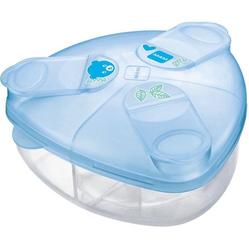 MAM Milk Formula Dispenser, Milk Powder Dispenser Pot Stores 40 g Per Serving, Milk Powder Storage Holds Three Servings, Baby Milk Powder Box, Blue, (Designs May Vary)