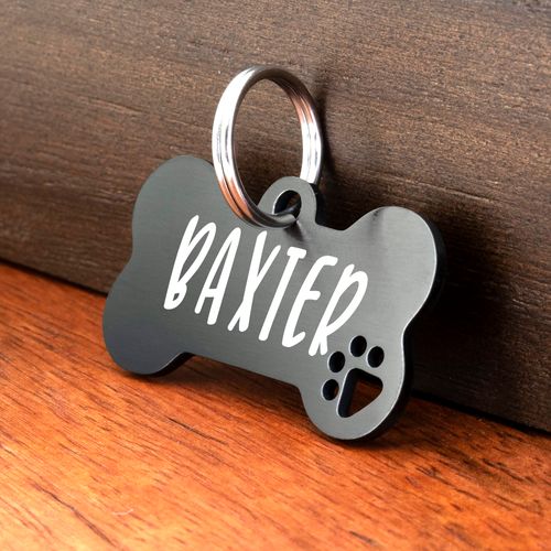Ultra Joys Stainless Steel Pet ID Tags, Personalized Dog Tags Engraved for Pets On Both Sides, Dog Bone Tag, Customized Dog Tags and Cat Tags, Dog ID Tag for Dogs (Large, Black)