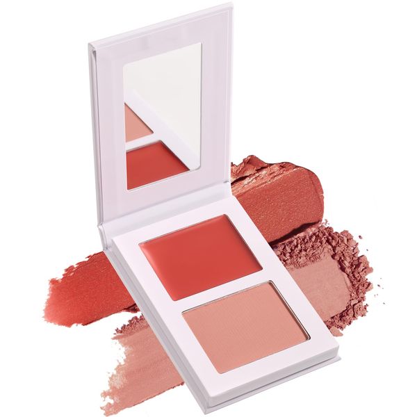 Blush for Cheeks, Highly Pigmented Soft Matte Cream Blusher Palette, Two Tone Blendable Creme & Powder Mineral Blush, Smooth Long Wear Moisturizing Rosy Glow Blushes Natural Looking, Vegan (TIPSY 01#)