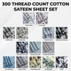 Tribeca Living Queen Bed Sheet Set, 300 Thread Count Soft Cotton Sateen, Flor...