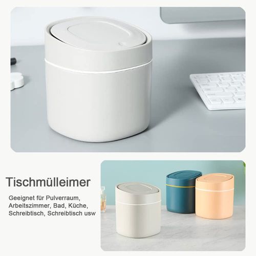 ACONDE Table Rubbish Bin, Waste Paper Bin with Lid, Small Office Waste Bin for Bathroom, Kitchen, Office, Portable Waste Bin, Grey