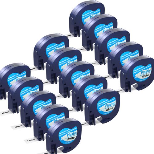 15 Pack Compatible with Dymo Letratag Refills 91201 91331 S0721660 Label Maker Tape White Plastic 12mm x 4m 1/2" x 13', Work with Dymo Letra Tag LT-100H LT-100T Plus 200B QX50 XR XM 2000