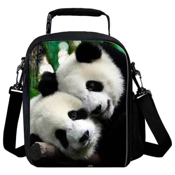 7-Mi Kids Lunch Bag Reusable 3D Design Snack Shoulder Bags with Zipper Online Insulated Thermal Girls Boys Lunch Tote Bags Cooler Box for Picnic(Panda)