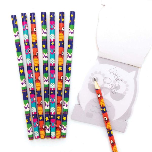 Baker Ross AX597 Bleistift-Set mit kleinen Eulen, ideal für Kinder, Schulset, Hausaufgaben, Schulklassenarbeit, Partytütenfüller und kleine Geschenke, 12 Stück