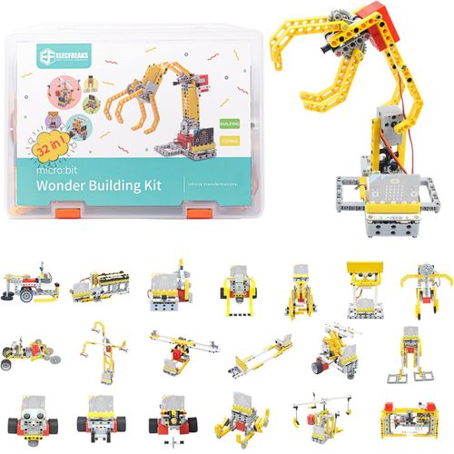 ELECFREAKS microbit 32 in 1 Wonder Building Bricks Coding Kit, Programmable STEM Educational Learning Kit with 400+ Building Blocks/Sensors/Wukong Expansion Board(without Micro:bit)