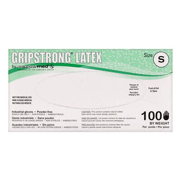 Sempermed GripStrong Latex Industrial Gloves, Powder Free 100 Per Box Size Small