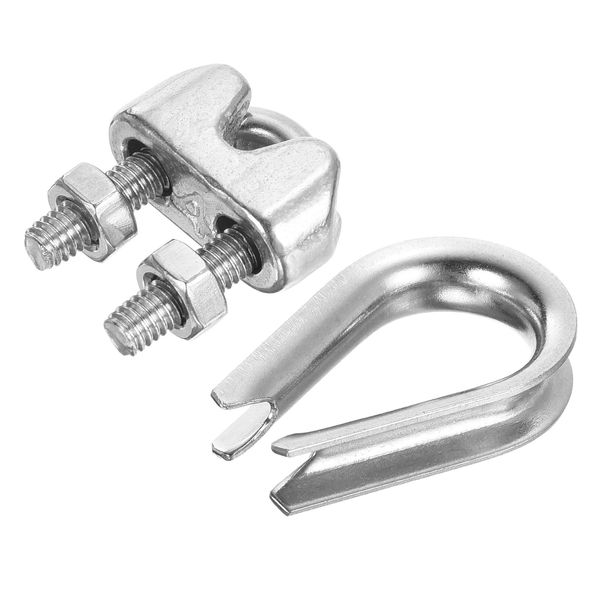 PATIKIL 20pcs 4mm Wire Rope Clamp Stainless Steel Thimble Wire Rope Kit for M4 4mm Diameter Rope