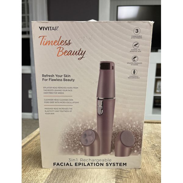 VIVITAR Timeless Beauty 3-n-1 Rechargeable Facial Epilation System Rose Gold NIB