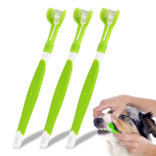 KTL 3 Pcs Dog Toothbrush Three Heads Toothbrush for Pet Teeth Care