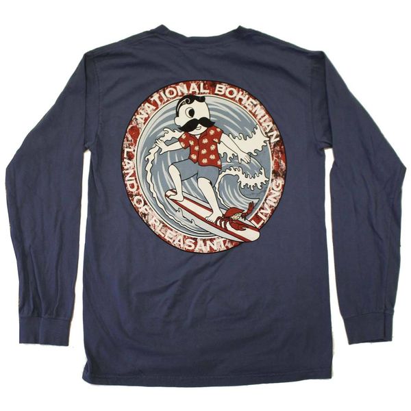 Retro Boh Wave Surfing (Midnight) / Long Sleeve Shirt - Small / Blue