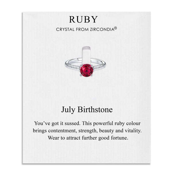 Philip Jones July (Ruby) Adjustable Birthstone Ring Created with Zircondia® Crystals