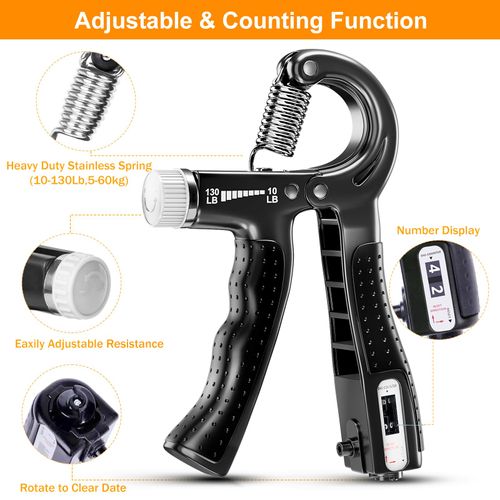 ALMAH Hand Trainer Finger Trainer 5-Pack Forearm Trainer Grip Strength Trainer Set, Adjustable Grip Trainer, Finger Training Device, Finger Stretcher, Training Ring and Stress Relief Grip Ball
