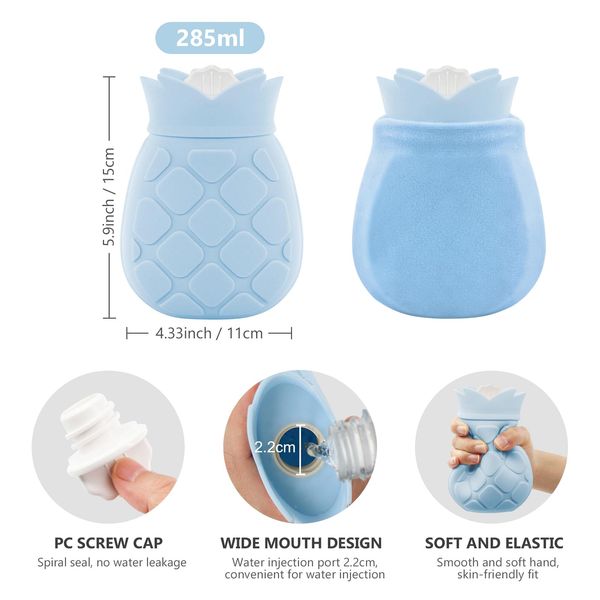 Newthinking Silicone Hot Water Bottle for Face Heat Therapy, 300ML Mini Pocket Hot Water Bottles with Cover, Portable Hand Warmers for Travel, Relief Pain and Heat Therapy, Blue