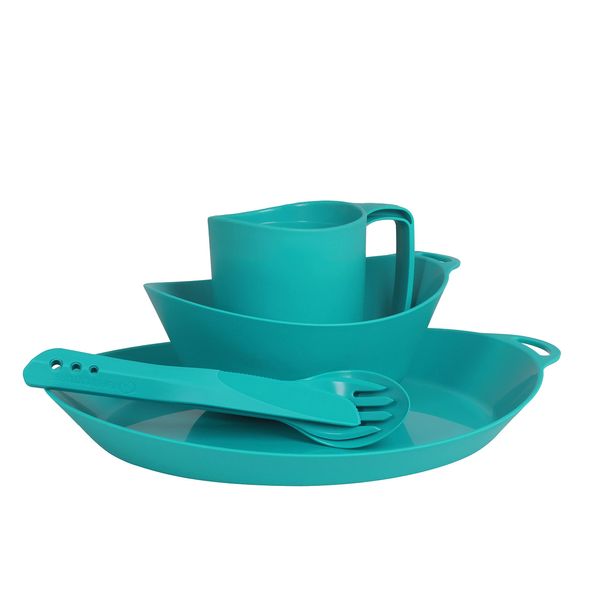 Lifeventure Ellipse Reusable 4-Piece Tableware Set: Knife/Fork/Spoon, Plate, Bowl, Mug For Camping, Travel & Outdoor - Teal