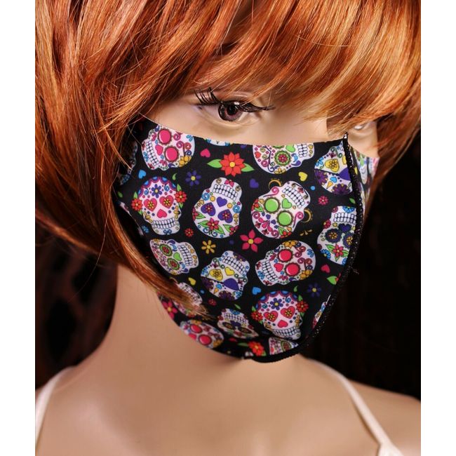 Face Mask Sugar Skull Day of the Dead Breathable Thin Stretch Fabric Washable