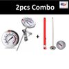 2pcs Combo 12" & Pocket Probe Meat Cooking Thermometer Stem BBQ Turkey Deep Fry