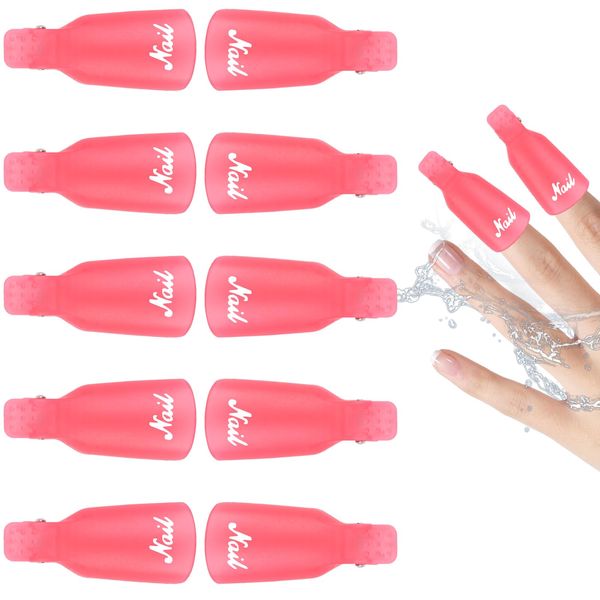 LOPHE Soak Off Nail Clips, 10 Pcs Nail Polish Remover Clips, Reusable Gel Nail Polish Remover Clips, Nail Art Remover, Plastic Wrap Cleaner Cap Clips for Home and Professional Salon, Pink