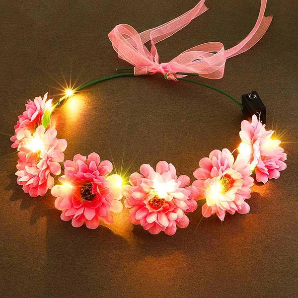 Edary LED Flower Crown Headband Light Up Hair Wreath Headbands Bridal Floral Headpiece Festival Hair Accessories for Women