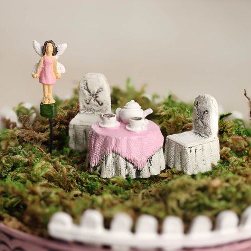 Factory Direct Craft Adorable Painted Resin Wonderland Tea Cup Fairy Garden Set for Creating and Crafting