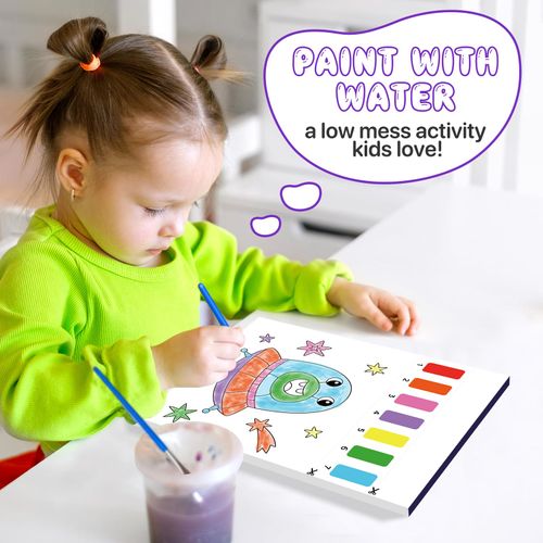 Paint with Water Coloring Books for Kids,Outer Space Art Craft Kits No Mess Water Color Painting Sets for Kids Ages 4-8,Birthday Gifts Travel Toy Crafts Supplies for Girls Boys Drawing with 2 Brushes