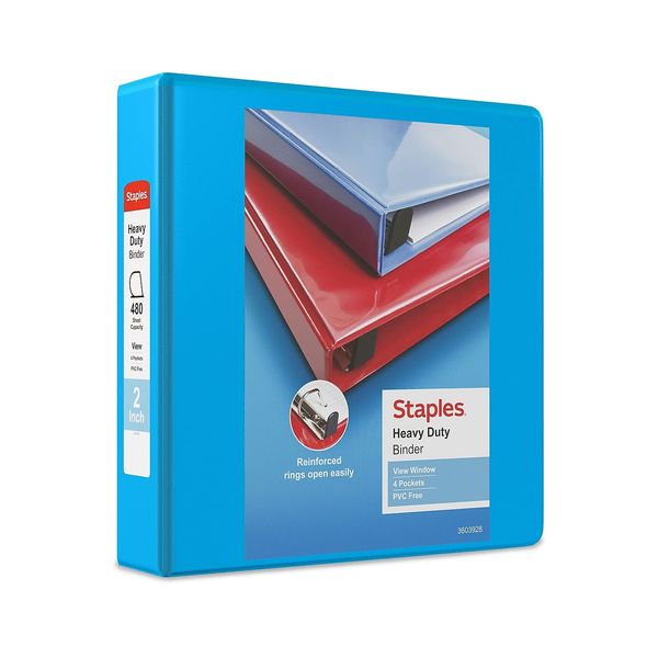 Staples 976038 Heavy-Duty 2-Inch D 3-Ring View Binder Light Blue (26350)