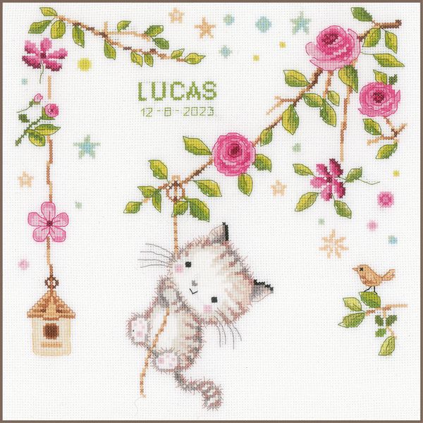 Vervaco Counted Point Kit Cheeky Kitten, White, Approx. 30 x 31 cm